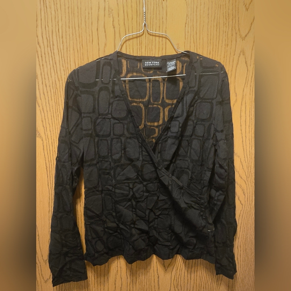 Two Black Blouses- New York & Company  And Atlier Black Sheer Size Large EUC